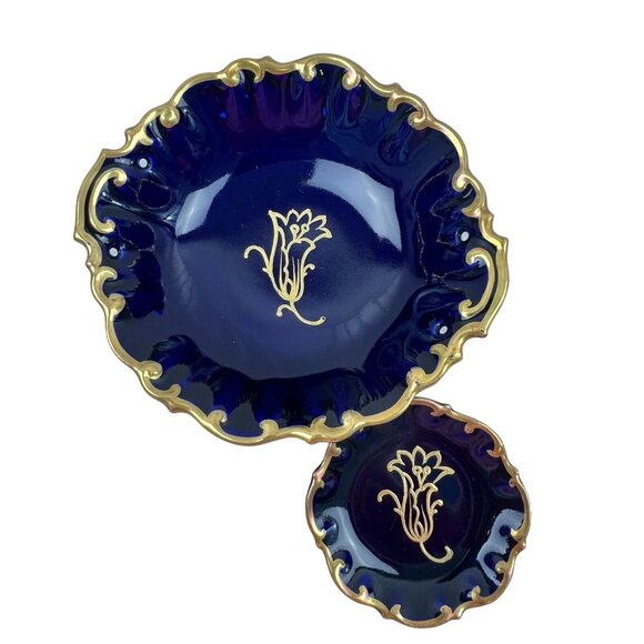 2 Vintage Stadtilm Cobalt Blue Round Shape Decorative Trinket Candy Dishes - Picture 2 of 13